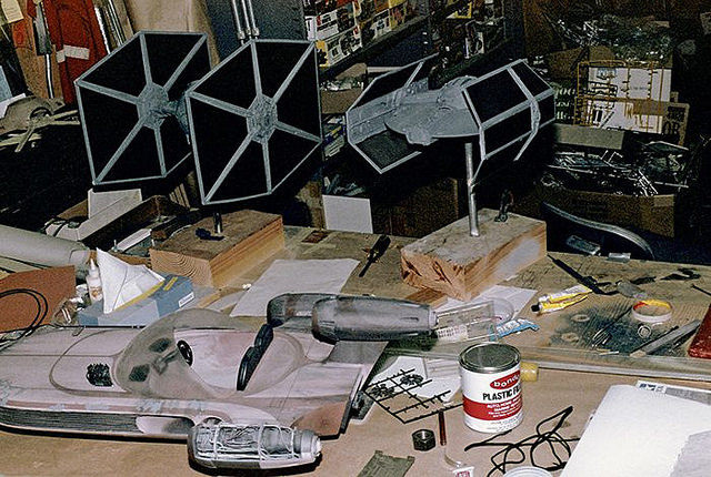Working on the landspeeder, TIE fighter and Vader's TIE fighter