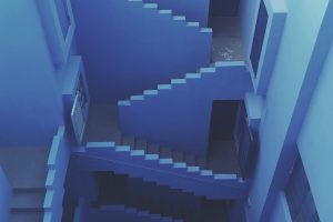 Blue staircase.